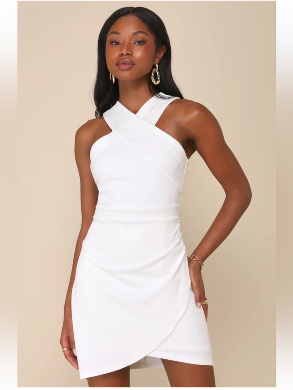 Lulus Headed to Cocktail Hour White Halter Tulip Mini Dress